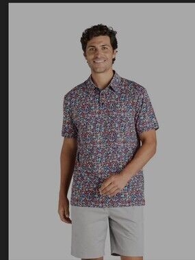 Birdie Bound Men's Short-Sleeve Ditsy Floral Polo Shirt - Multicolor Sz. L